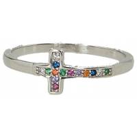Bague avec croix en argent et strass de couleurs