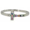 Ring met kruis in zilver en gekleurde strass steentjes 