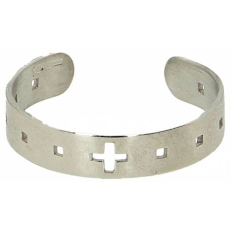 Bague argent rhodié avec croix - Mes II