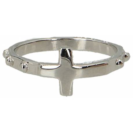 Zilver tientje ring met kruis 