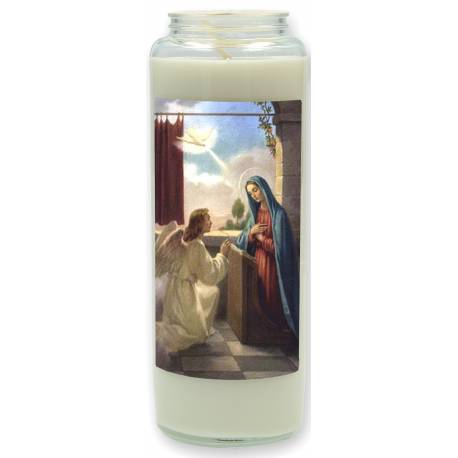 Noveenkaars in glas / wit / De Verkondig.-Aartsengel Gabriel 