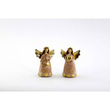 Engel met hart/ster rosa en goud 7.5 cm 
