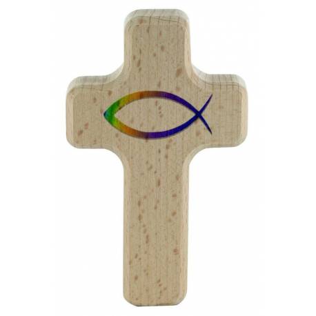 Croix Murale Bois 7 X 11 Cm Poisson