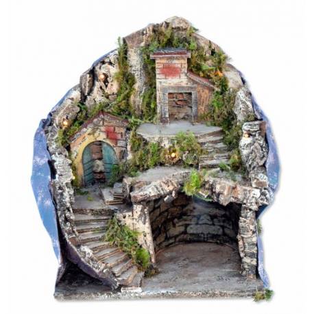 Cabane vide + lumière pour personnages de crèche de 08 cm (30x23x28cm)