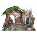 Cabane vide + lumière pour personnages de crèche de 20 cm (60x34x40cm)