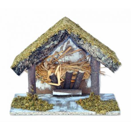Cabane vide pour personnages de crèche de10 cm (25x13x20cm).