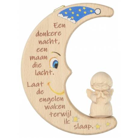 Lune avec ange en bois sculpté - 12 cm - Een donkere nacht