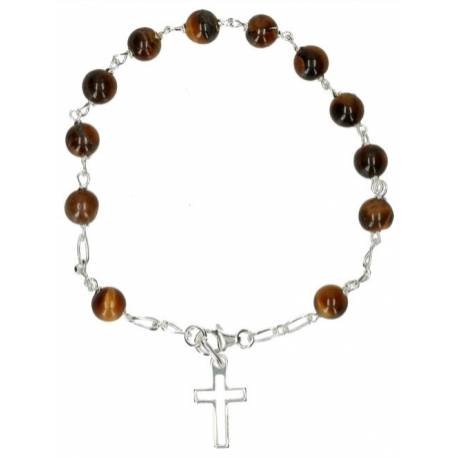 Armband in zilver en tijgeroog met kruis 