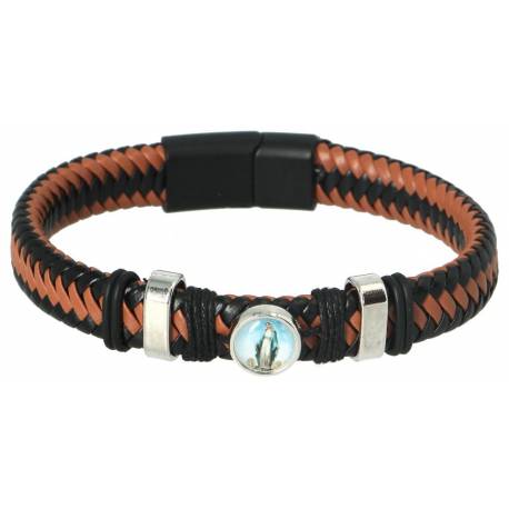 Armband leder bruin / zwart - Magnetisch slotje 