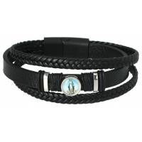 Armband leder bruin / zwart - Magnetisch slotje 