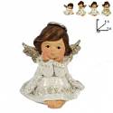 Zittende engel 8 cm - witte en zilver kleur - 4 modellen 