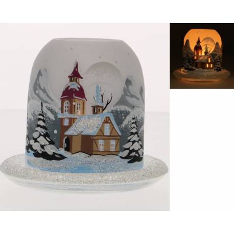 Photophore de Noël blanc + bougie 12 Cm