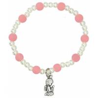Bracelet s/élast avec ange - Rose