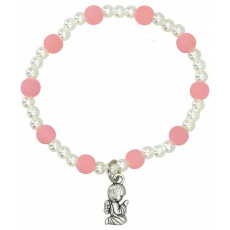 Bracelet s/élast avec ange - Rose