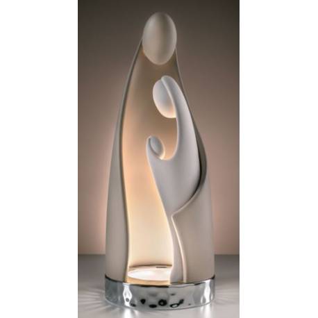 Kerststal in wit en beige hars op zilveren basis met licht 16 cm 