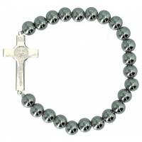 Armband STAAL /elastiek - Benedictuskruis 
