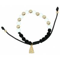 Bracelet s/cordon tressé noir + Méd. dorée Lourdes