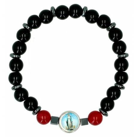Bracelet sur élastique Noir + 2 pierres de couleur - ass.