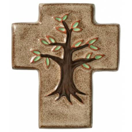 Croix Ceramique 12 X 10 Cm Brun sable - Arbre De Vie