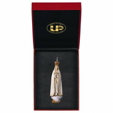 Statue en bois sculpté Notre Dame de Fatima avec étui 11 cm couleur