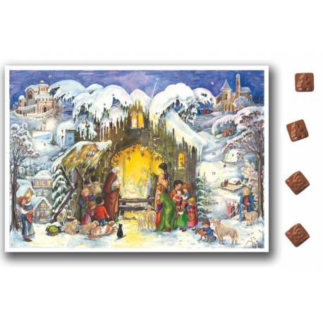 Calendrier de l'Avent chrétien avec chocolat 25 x 35 cm