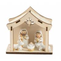 Kerststal met 5 figuren 5 cm en licht (10.4 X 6.4 X 9.7 cm) 