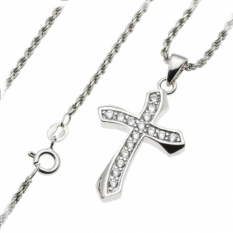 Kruisje Zilver Met Zirkonen 30Mm + Ketting 
