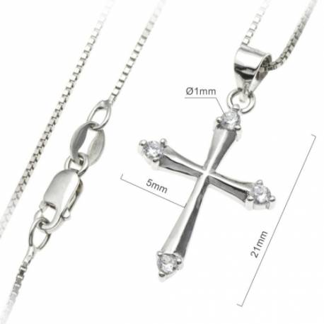Kruisje in zilver 21 mm met ketting 
