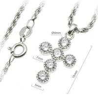 Kruisje 18 mm zilver + zirkonen en ketting 