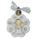 Cadre-Berceau - Fleur / Vierge priante - 7 X 9 cm - Blanc
