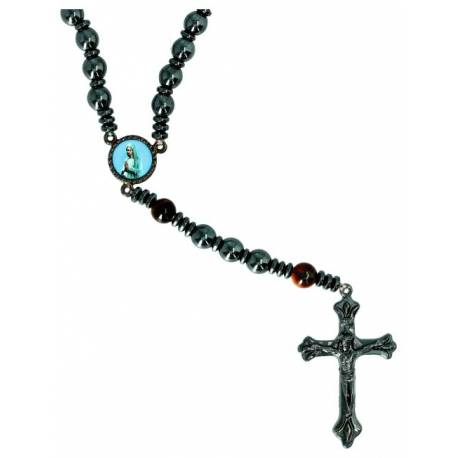 Chapelet s/élastique hématite Vierge priante