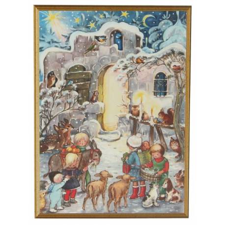 Carte de Noël traditionnelle avec la crèche + enveloppe