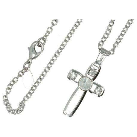 Pendentif croix avec strass blancs + Chaine 50 Cm