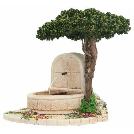 Decor voor santons de Provence Muurfontein met boom 13x9x9 cm 