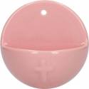 Benitier Ceramique 10 Cm rose poudré avec croix