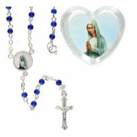 Mini-rozenkrans blauw + karabijnsluiting + doosje hart 