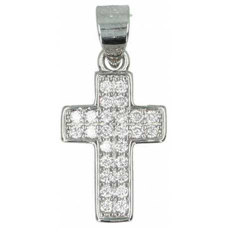 Kruisje zilver met witte strass 13 x 10 mm 