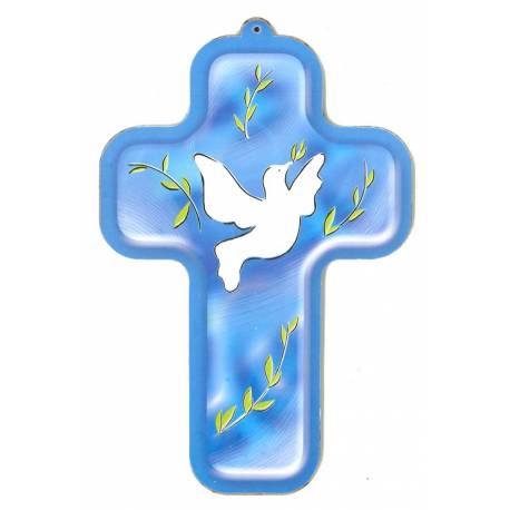 Croix Berceau - 13 X 9 cm - Colombe / Bleu