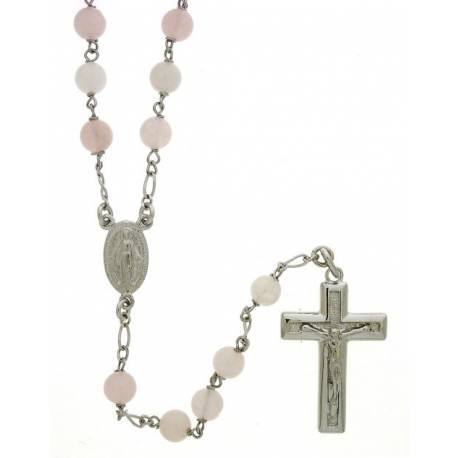 Rozenkrans Zilver + Rhodium Roze Kwarts 6 mm 