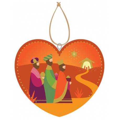 Décoration de Noël en forme de coeur rois mages- orange