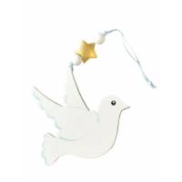 Colombe à suspendre blanche bleue 10x10cm