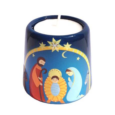 Kaarsenhouder Heilige Familie blauw 6.5 cm 