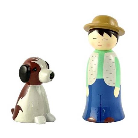 Enfant et son chien tournés 10cm + boite