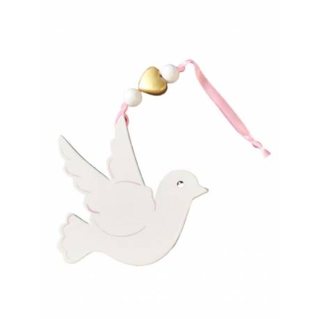 Colombe à suspendre blanche rose 10x10cm