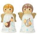 2 anges en bois tourné Blanc 7 cm - Lyre + Mandoline