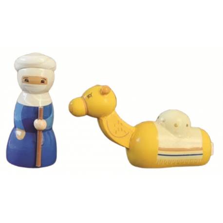 Houten kamelenbestuurder en kameel, 10 cm + doos 