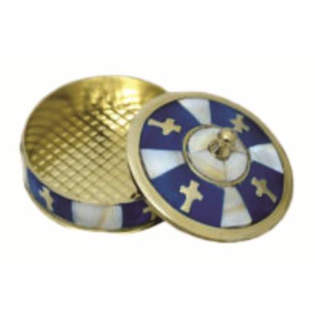 Boîte à chapelets en Nacre et Laiton - Bleu - Diamètre 7cm