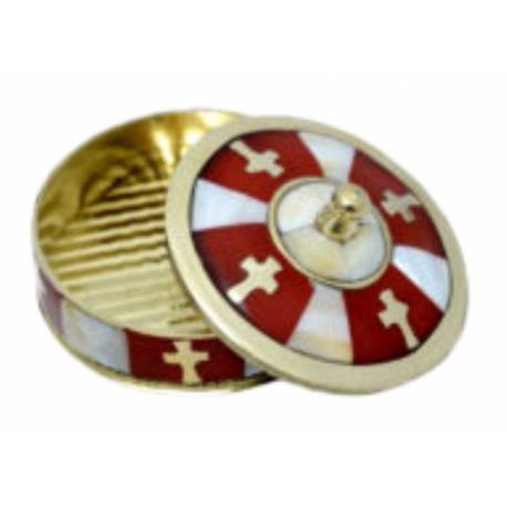 Boîte à chapelets en Nacre et Laiton - Rouge- Diamètre 7cm