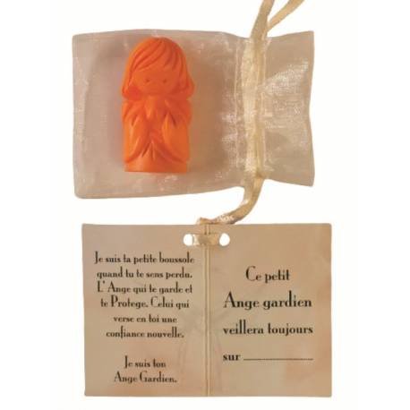 Ange Gardien Fille -en Albaster 4,5cm colorisé orange dans tulle