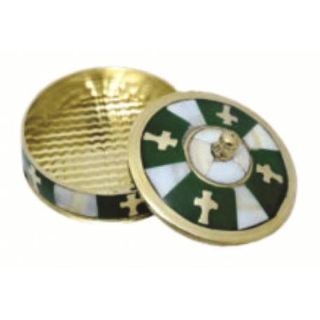 Boîte à chapelets en Nacre et Laiton - Vert - Diamètre 7cm